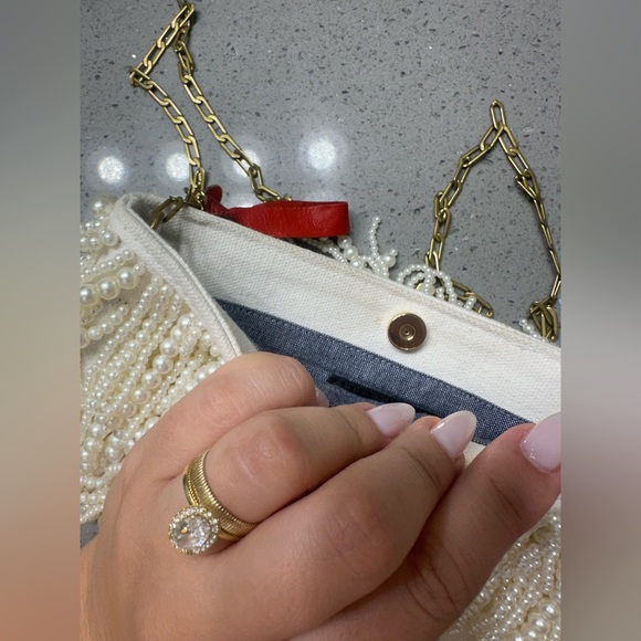 Clare V Estelle in Waterfall Pearls- Pearl Covered White Crossbody Bag - Picture 8 of 10